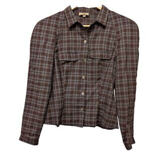 Vintage Narcissa New York Button Front Shirt Plaid Padded Shoulders‎ Tapered L/S